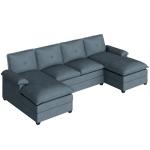 Shintenchi U Shaped Sectional Couch for Living Room,110" 4-Seater Comfy Couch with Double Chaise,Deep Seat Modular Sofa Couches with Thick Cushion & Soft Backrest,Dark Gray