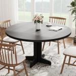 IDEALHOUSE Round Dining Table for 4, 47 Inches Dining Room Table with Wooden Base, Circle Kitchen Dinner Table for Dining Room, Kitchen, Living Room (Table Only), Black