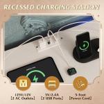 WLIVE White TV Stand for 45, 50, 55 inch TV, Entertainment Center with LED Lights & Charging Station, TV Media Console Table with 8 Fabric Drawers and Open Shelves for Living Room, Hallway, Wood Top