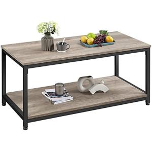 Yaheetech 39.5" 2-Tier Coffee Table with Storage Shelve, Industrial Gray Coffee Table, Easy Assembly, Wooden Center Tables for Living Room & Small Space, Gray