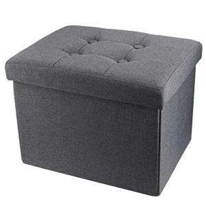 Grey Linen Ottoman Cube with Folding Top