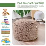 HIGOGOGO Round Stuffed Pouf Ottoman, Long Faux Fur Poufs with Foam Chunk Filling, Fluffy and Furry Pouf Foot Stool Storage Ottoman, 20 X 15 Floor Poufs Foot Rest for Living Room, Snow Coffee