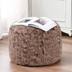 HIGOGOGO Round Stuffed Pouf Ottoman, Long Faux Fur Poufs with Foam Chunk Filling, Fluffy and Furry Pouf Foot Stool Storage Ottoman, 20 X 15 Floor Poufs Foot Rest for Living Room, Snow Coffee