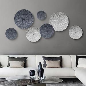 TEIPAI Silver and Gray Metal Wall Decor for Living Room, 7PCS Hanging Wall Art Sculptures for Office Dining Room Decoration, Modern Silver Home Decor for Apartment Bedroom New Home Gift