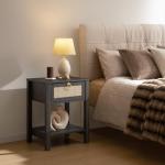 SICOTAS Rattan Nightstand Set of 2, Rattan Decor Drawer with Brass Knobs Night Stand Bedside Table Boho End Tables Side Tables with Storage Shelf for Bedroom,Small Space