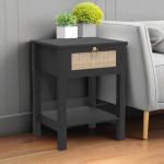 SICOTAS Rattan Nightstand Set of 2, Rattan Decor Drawer with Brass Knobs Night Stand Bedside Table Boho End Tables Side Tables with Storage Shelf for Bedroom,Small Space