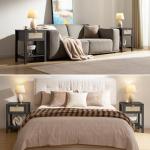 SICOTAS Rattan Nightstand Set of 2, Rattan Decor Drawer with Brass Knobs Night Stand Bedside Table Boho End Tables Side Tables with Storage Shelf for Bedroom,Small Space