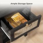 SICOTAS Rattan Nightstand Set of 2, Rattan Decor Drawer with Brass Knobs Night Stand Bedside Table Boho End Tables Side Tables with Storage Shelf for Bedroom,Small Space