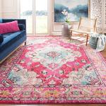 SAFAVIEH Monaco Collection Area Rug - 8' x 10', Pink & Multi, Boho Chic Medallion Distressed Design, Non-Shedding & Easy Care, Ideal for High Traffic Areas in Living Room, Bedroom (MNC243D)