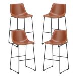 Sweetcrispy Counter Height Bar Stools Set of 4, 30 inch Height Stool Faux Leather Barstools with Back, Armless Kitchen Island Countertop Comfortable Modern Chairs with Metal Legs - Brown