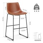 Sweetcrispy Counter Height Bar Stools Set of 4, 30 inch Height Stool Faux Leather Barstools with Back, Armless Kitchen Island Countertop Comfortable Modern Chairs with Metal Legs - Brown