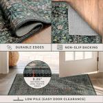 Vintage Dark Green Living Room Rug, 8x10 Washable Area Rugs for Dining Room Under Kitchen Table, Bedroom, Oriental Low Pile Stain Resistant Non-Slip Large Carpet (8x10 Dark Green)