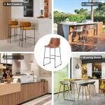 Sweetcrispy Counter Height Bar Stools Set of 4, 30 inch Height Stool Faux Leather Barstools with Back, Armless Kitchen Island Countertop Comfortable Modern Chairs with Metal Legs - Brown
