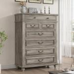 Jocoevol 7 Drawer Dresser, Vintage Design Bedroom Dressers with Drawers, Dresser Farmhouse with Natural Texture, Tall Dressers for Bedroom, Living Room, Grey