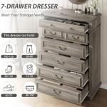 Jocoevol 7 Drawer Dresser, Vintage Design Bedroom Dressers with Drawers, Dresser Farmhouse with Natural Texture, Tall Dressers for Bedroom, Living Room, Grey