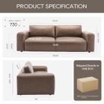 COLAMY 95" Oversized PU Leather Sofa, Comfy Sofa Couch with Extra Deep Seats, Wide Arm, Down Filled 3-Seater Modern Sofa for Living Room, Apartment Lounge-WolfGrey