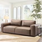 COLAMY 95" Oversized PU Leather Sofa, Comfy Sofa Couch with Extra Deep Seats, Wide Arm, Down Filled 3-Seater Modern Sofa for Living Room, Apartment Lounge-WolfGrey