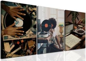 YFvrPt Black Woman Wall Art Set of 3 Large Trendy African American Women Wall Decor Abstract Black Girl Canvas Poster Prints Aesthetic Pictures for Bedroom Living Room Framed 16x24 inch