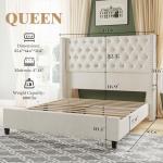 Jocisland Queen Size Bed Frame with 51.6” Wingback Tufted Velvet Headboard, Modern Upholstered Platform Bed, No Box Spring Needed, Easy Assembly, Cream