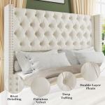 Jocisland Queen Size Bed Frame with 51.6” Wingback Tufted Velvet Headboard, Modern Upholstered Platform Bed, No Box Spring Needed, Easy Assembly, Cream