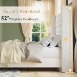 Jocisland Queen Size Bed Frame with 51.6” Wingback Tufted Velvet Headboard, Modern Upholstered Platform Bed, No Box Spring Needed, Easy Assembly, Cream