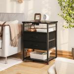 AODK Night Stand with Charging Station, End Table for Bedroom Tall Nightstand with Drawers, Small Nightstand for Bedroom, 4 Tier Storage Bedside Table, Black