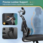 DEVAISE Ergonomic Mesh Desk Chair, Separated-Adjustable Lumbar Support，Large Cushion, Flip-up Armrests, 90-125° Rocking Tilt, for Home Office Computer Gaming, Black