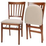 MECO Stakmore School House Wooden Folding Chairs with Padded Seats, Set of 2 - No Assembly Foldable Dining Chairs, Steel Folding Mechanism, Upholstered Cushion, Space-Saving, Fruitwood Frame