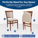 MECO Stakmore School House Wooden Folding Chairs with Padded Seats, Set of 2 - No Assembly Foldable Dining Chairs, Steel Folding Mechanism, Upholstered Cushion, Space-Saving, Fruitwood Frame