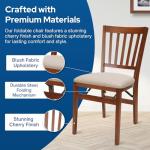 MECO Stakmore School House Wooden Folding Chairs with Padded Seats, Set of 2 - No Assembly Foldable Dining Chairs, Steel Folding Mechanism, Upholstered Cushion, Space-Saving, Fruitwood Frame