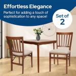 MECO Stakmore School House Wooden Folding Chairs with Padded Seats, Set of 2 - No Assembly Foldable Dining Chairs, Steel Folding Mechanism, Upholstered Cushion, Space-Saving, Fruitwood Frame