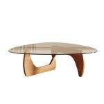 Honyee Morden Coffee Table, 42.5" x 28.5" x 16.1" Triangle Tempered Glass Top for Living Room, Color: Natural Wood
