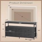 Huuger LED TV Stand for Bedroom, 47 Inch Dresser TV Stand for 43, 50, 55 Inch TV, Black TV Stand with Storage, Entertainment Center with Power Outlets, 6 Drawer Fabric Dresser for Living Room