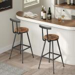 MAHANCRIS Bar Stools, Set of 2 Bar Chairs with Backrest and Footrest, 26" Tall Counter Stools, Metal Frame, Adjustable Feet, Easy Assembly, for Kitchen, Living Room, Pub, Rustic Brown BAHR6001