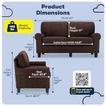 Serta Copenhagen Rolled Arm Sofa, Easy Care Polyester, Soft Pillow Back, Pocket Coil Seat Cushions, Removable Covers, Couch for Small Spaces, Living Rooms or Bedrooms, 61" Loveseat, Brown