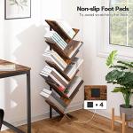 HOOBRO Tree Bookshelf, 9-Tier Bookcase Wooden Shelves, Floor Standing Storage Rack, for Display of CDs, Books in Living Room, Home Office, Wood Storage Rack for Bedroom, Rustic Brown BF08SJ01G1