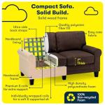 Serta Copenhagen Rolled Arm Sofa, Easy Care Polyester, Soft Pillow Back, Pocket Coil Seat Cushions, Removable Covers, Couch for Small Spaces, Living Rooms or Bedrooms, 61" Loveseat, Brown