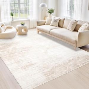 Area Rugs 6x9 Living Room: Washable Rug Modern Abstract Large Rug Soft Non Slip Neutral Rugs Stain Resistant Indoor Carpet for Bedroom Kitchen Dining Room Table Nursery Home Office Rugs(Beige,6'x9')