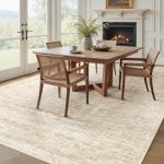 Living Room Rugs 8x10: Washable Moroccan Geometric Boho Rug Farmhouse Non Slip Stain Resistant Large Rug Low Pile Soft Carpet for Bedroom Dining Room Children Room (Beige,8'x10')