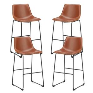 Sweetcrispy Counter Height Bar Stools Set of 4, 30 inch Height Stool Faux Leather Barstools with Back, Armless Kitchen Island Countertop Comfortable Modern Chairs with Metal Legs - Brown