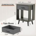 GYIIYUO Nightstands Set of 2 with Black Fabric Storage Drawer and Open Wood Shelf, Side Table with Storage for Bedroom, Bedside Tables - Gray 23.7" H