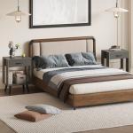 GYIIYUO Nightstands Set of 2 with Black Fabric Storage Drawer and Open Wood Shelf, Side Table with Storage for Bedroom, Bedside Tables - Gray 23.7" H