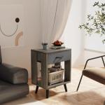 GYIIYUO Nightstands Set of 2 with Black Fabric Storage Drawer and Open Wood Shelf, Side Table with Storage for Bedroom, Bedside Tables - Gray 23.7" H