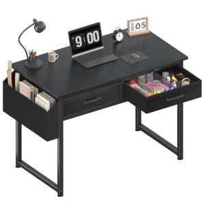 DLisiting Small Desk with Fabric Drawers for Bedroom, 32 Inch Gaming Desk with 2 Drawers for Small Space, Study Writing Table PC Desks, Black