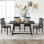 COLAMY Wooden Dining Room Chairs Set of 4, Spindle High Back Windsor Kitchen Side Chair, Farmhouse Dining Chairs for Kitchen, Dining Room, Black