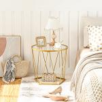 HOOBRO Small Coffee Table Set of 2, Round Coffee End Table with Metal Frame, Glass Top, Gold Side Table for Living Room, Bedroom and Balcony, Modern Style, Gold GD79BZ01