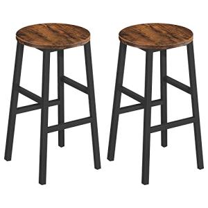 MAHANCRIS Bar Stools, Set of 2 Round Bar Chairs with Footrest, 24.4 Inch Kitchen Breakfast Bar Stools, Industrial Bar Stools, Easy Assembly, for Dining Room, Kitchen, Rustic Brown BAHR0201Z