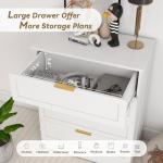 White 4 Drawer Dresser for Bedroom, Tall Bedroom Dresser with Large Drawer & Golden Handles, Wooden Storage Organizer Cabinet Chest of Drawer for Closet, Living Room, Hallway, Children's Room