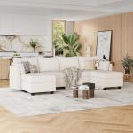 Huatean Home 114.17" Modular Sectional Sofa, 6 Seat Modular Couch with Storage, Memory Foam, Convertible Sectional Couches for Living Room, U Shaped Comfy Modular Sofa with Chaise, Beige