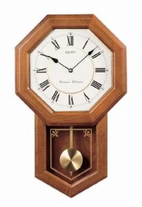 Seiko Light Oak Traditional Schoolhouse Wall Clock with Chime & Pendulum